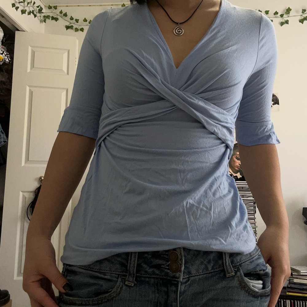 Banana Republic Blue Wrap Fitted 3/4 Sleeve Blouse